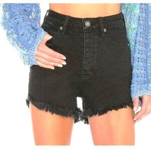 We the Free People CRVY Curvy Black High Rise Denim Jeans Shorts Button Fly